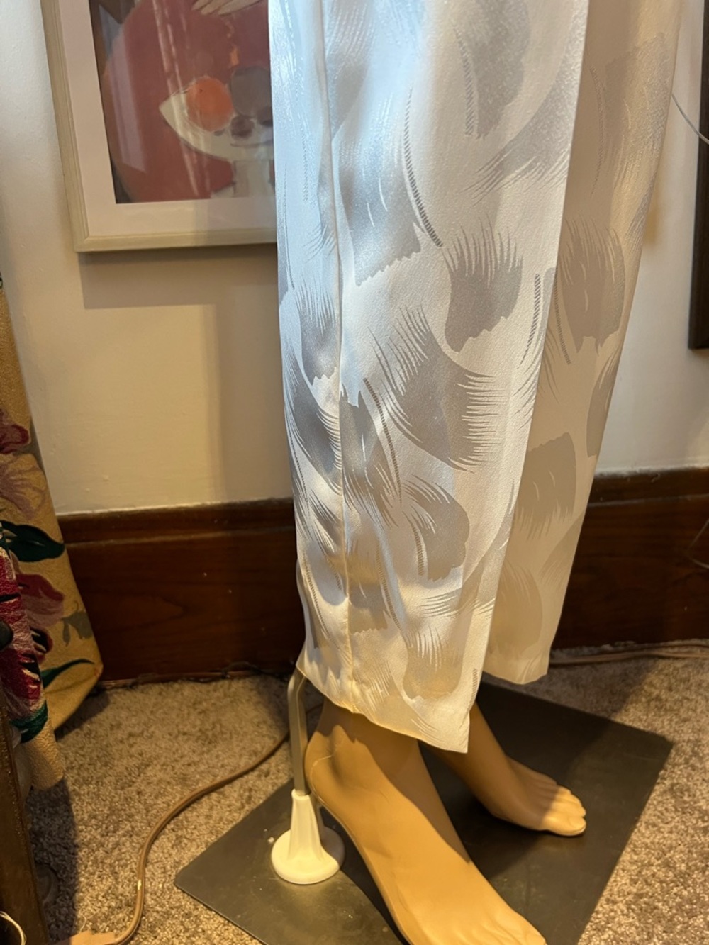 70s Disco Styling Creamy White Satin/Matte V-Neck Jumpsuit with Spaghetti Straps - Picture 10 of 14